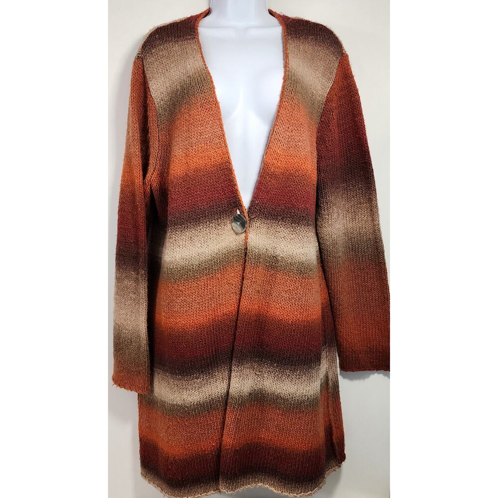 J.Jill XL Striped Cardigan Sweater Wool Blend Boho Earth Tone Knit‎